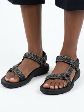 Teva Hurricane Sport Sandals Hook and Loop Jacquard Webbing Black Grey 6